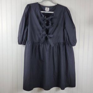 dRA Los Angeles Black Puff Sleeved Baby doll dress with front ties SZ Large